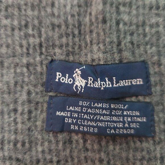 POLO Ralph Lauren Black Window Pane Gray Tweed Reversible Scarf Embroidered Logo - Picture 3 of 6